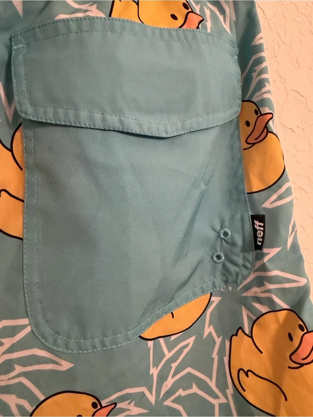 Neff Men’s Large Rubber Duck Swim Trunks Blue Yellow Novelty Board Shorts